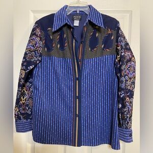 KOOS of Course Women Floral Corduroy Button Down Shirt Size S Artsy Color Blocks
